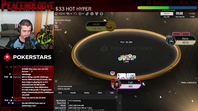 peacendloove playing Poker - Live Casino Stream
